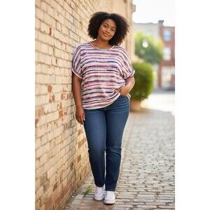 Elle Studio Striped Boxy Women’s Top Size XL Multicolor Coquette Bohemian